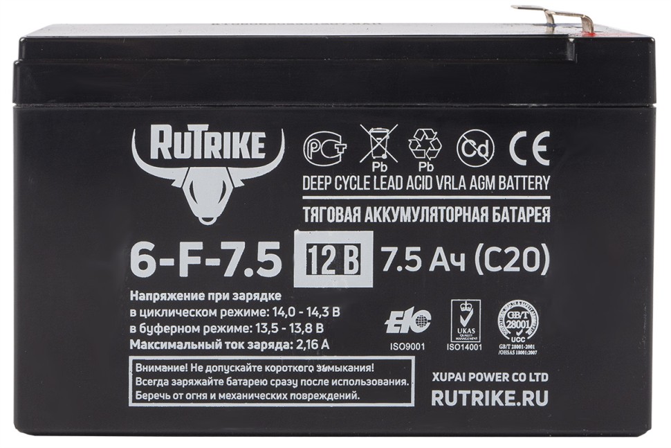 Тяговый аккумулятор RuTrike 6-F-7,5 (12V7,5A/H C20)